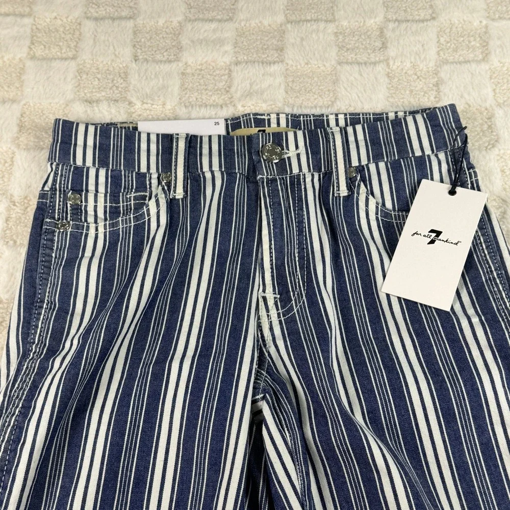 For All Mankind Striped Jeans Women's Size 25 Blue White Wide Leg Pants NWT - Picture 9 of 15